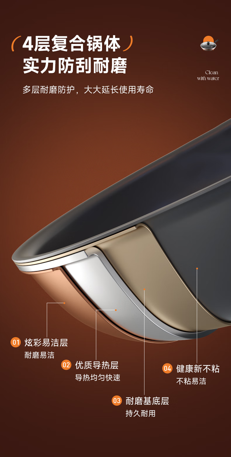 爱仕达 28cm炒锅不粘锅炒菜锅平底煎炒锅