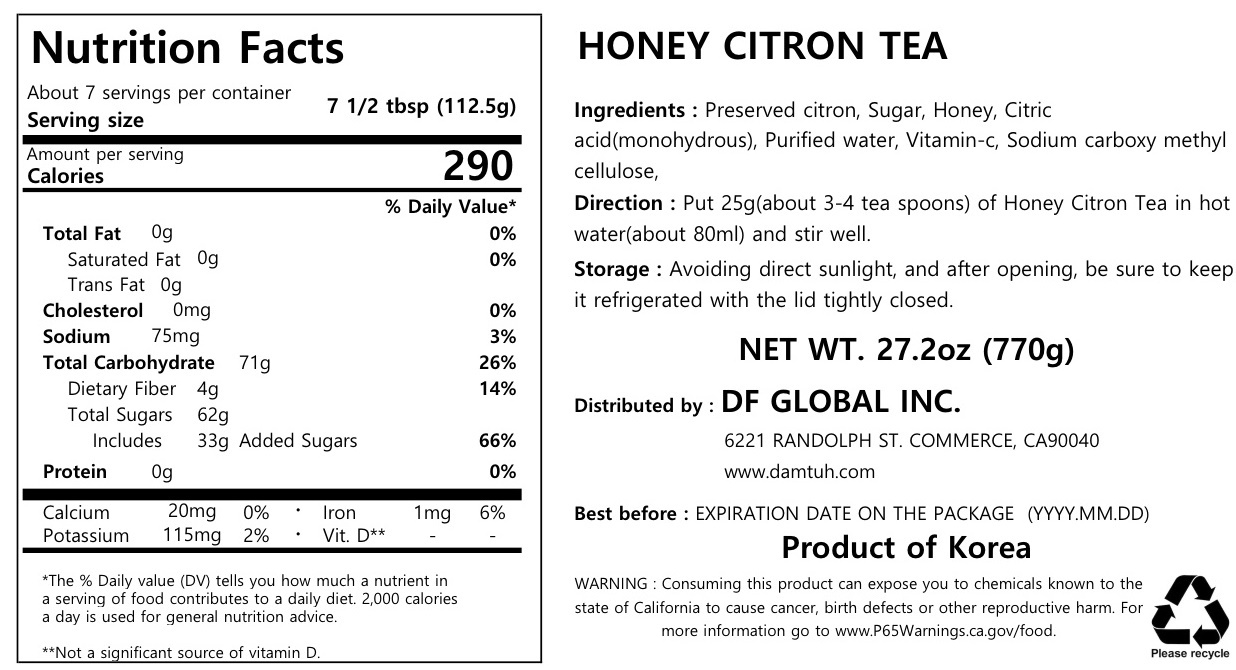 Damtuh Honey Citron Tea + Honey Quince Tea Total 2 Bottles Weee!