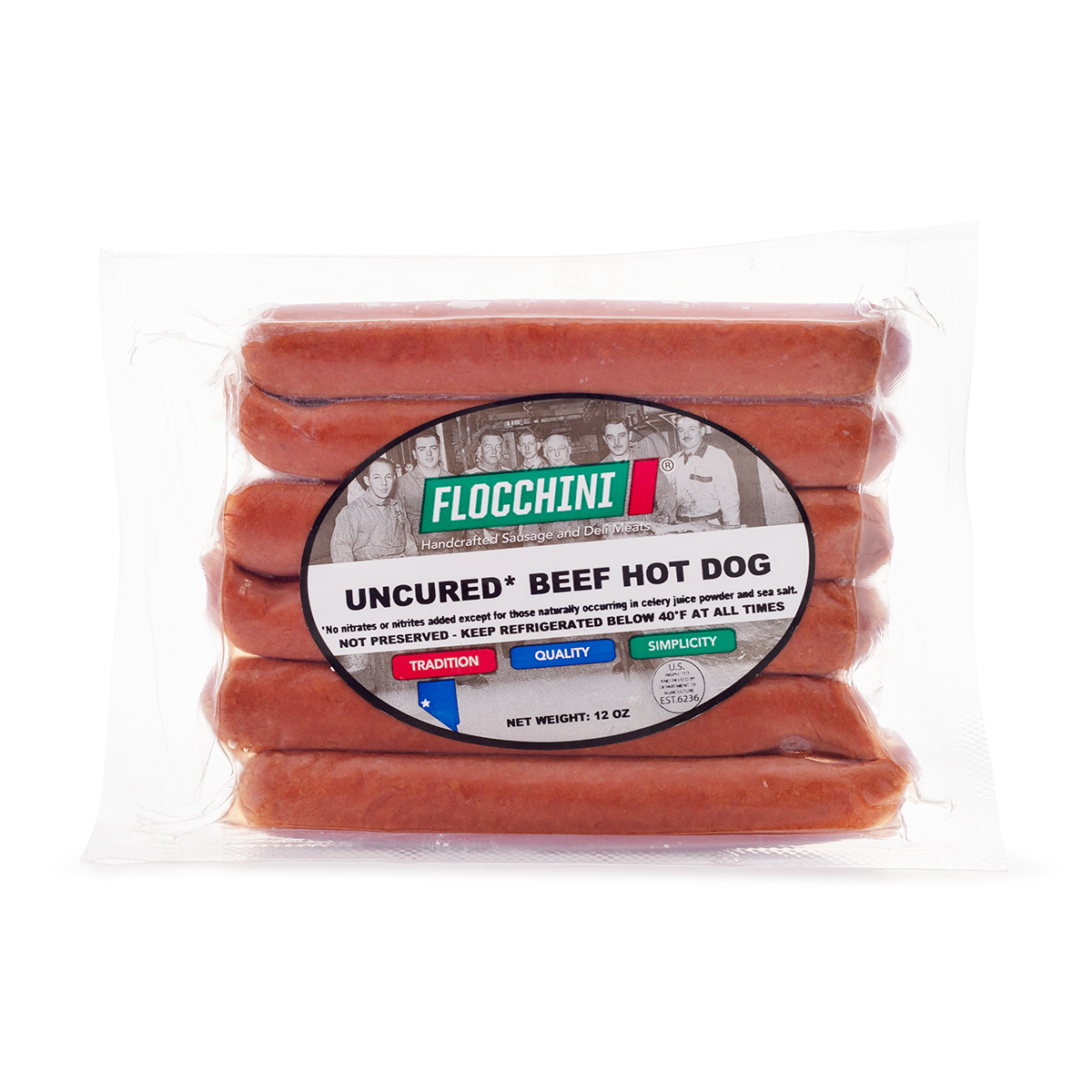 Flocchini Uncured Beef Hot Dog Raw, Frozen Weee!