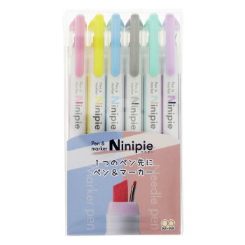 ニードルペン & マーカーペン 6本セット カラーペン Ninipie ニニピー サンスター文具 アイデア文具 新學期準備雑貨 中學生 高校生 グッズ メール便可 シネマコレクション