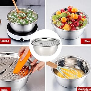 3 in 1 Stainless Steel Drain Basket Vegetable Cutter Ginger Grater