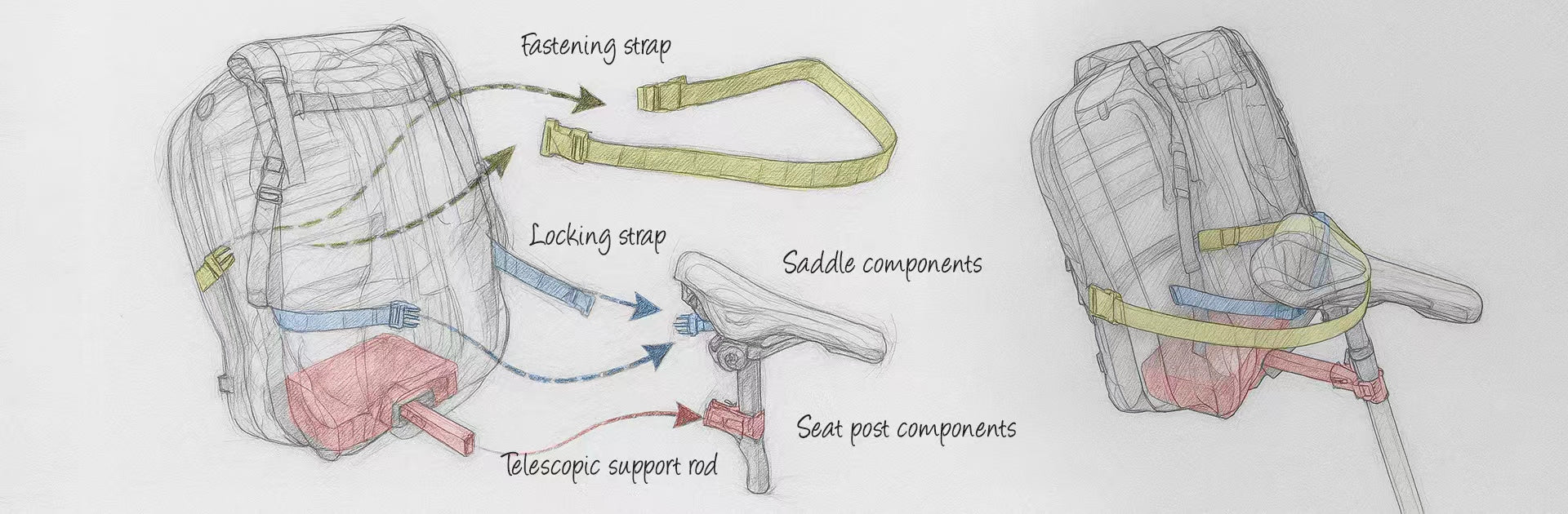 the design draft of EasiCyco rack-free bike backpack