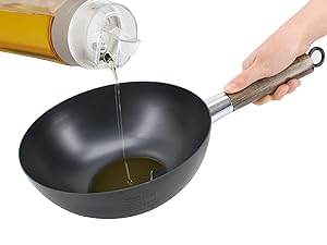 Non-Stick Cast Iron Wok Small Wok Pan with Iron Lid Wodden Handle, 9" Mini Wok