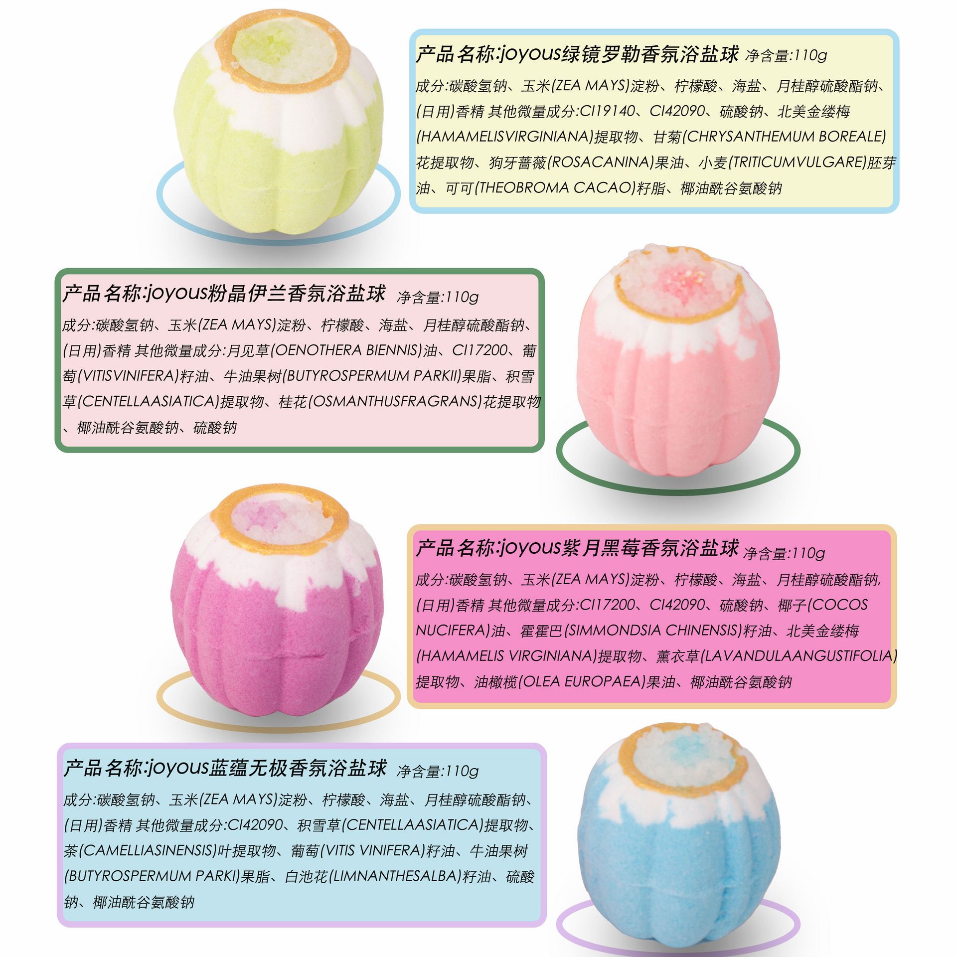 【中国直邮】 Joyous 甄御南瓜香氛浴盐球 四合一礼盒装 110克*4颗 【送泡泡浴液*4包+浴缸袋*4包+玫瑰干花*4包】网红爆炸浴盐泡泡球 滋润保湿泡泡浴 浪漫泡澡