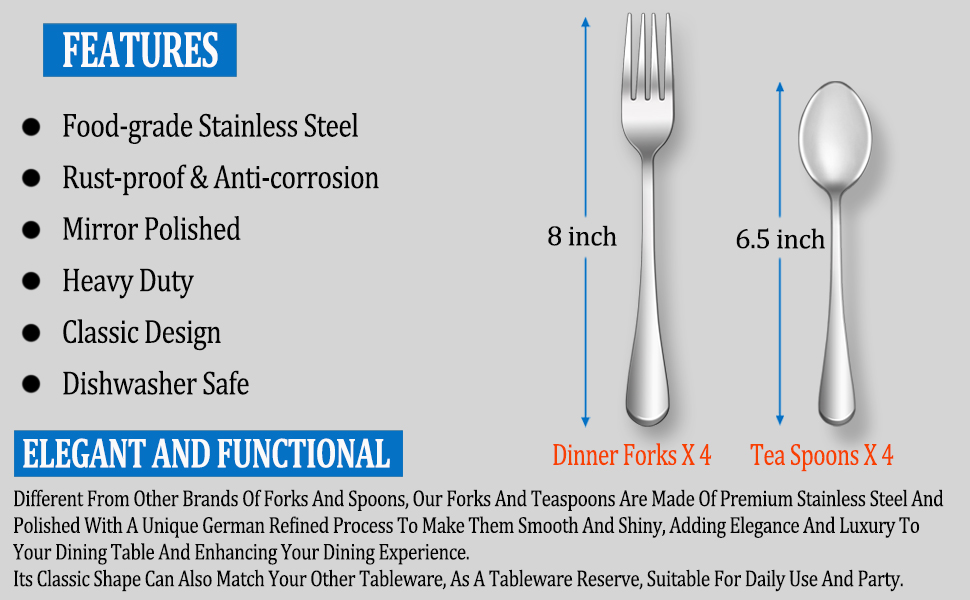 forks and spoons size