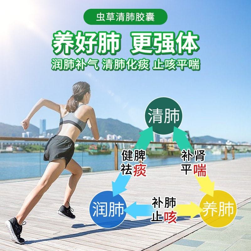 【中国直邮】中国药材 虫草清肺胶囊 清肺化痰止咳平喘咳嗽药24粒/盒