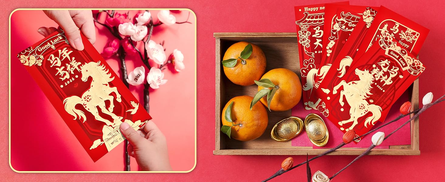 6 Patterns 36 Pcs Lunar New Year Red Envelopes 2026