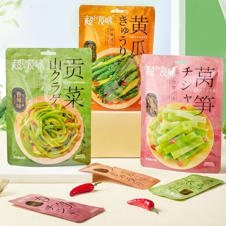 超友味黄瓜莴笋贡菜麻辣零食各一袋