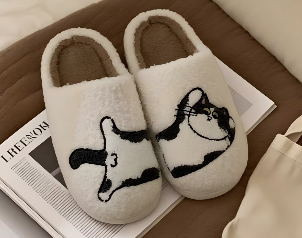 細條 2547斑點小貓包頭棉拖 白色 42/43