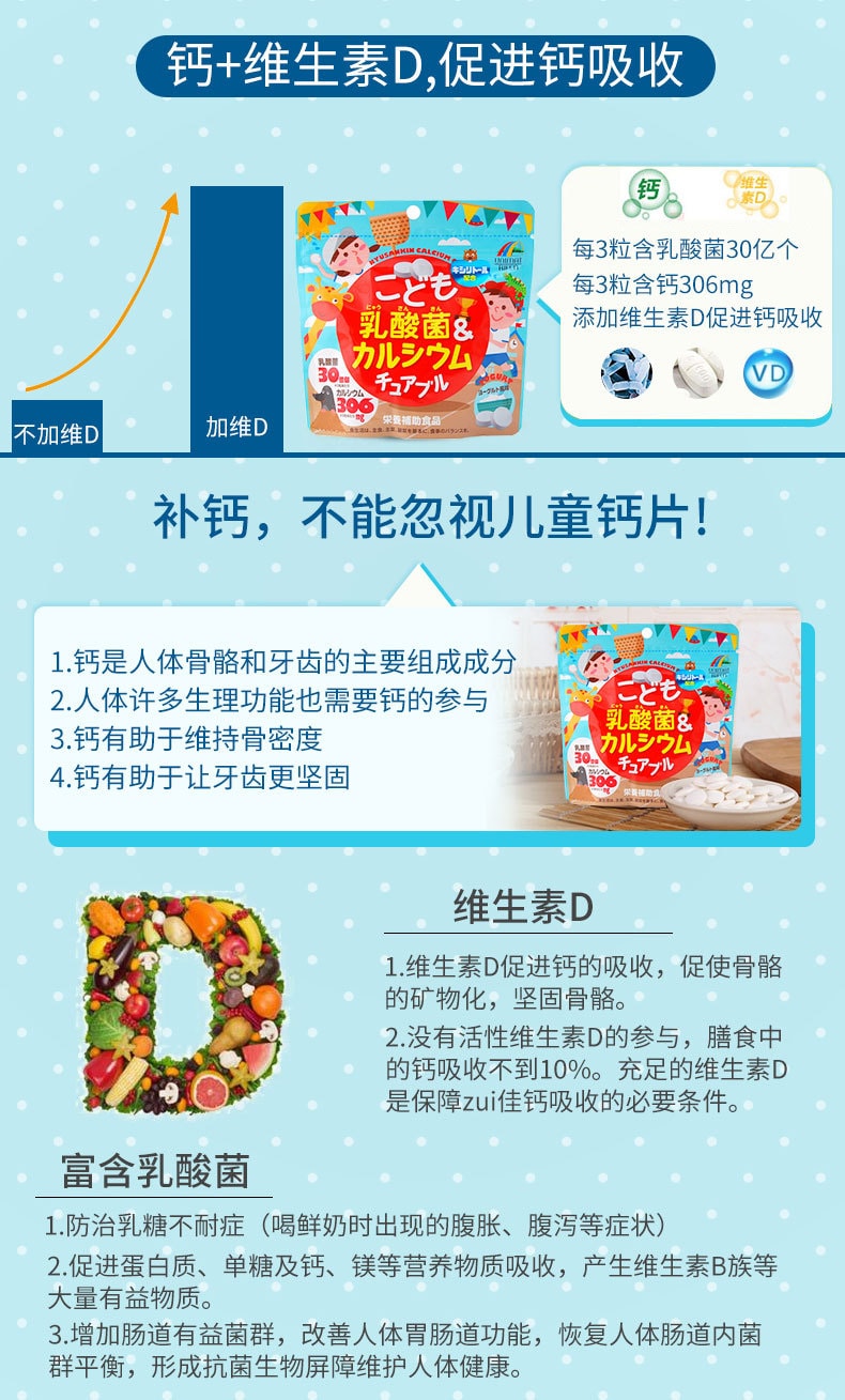 [日本直邮]  UNIMAT RIKEN 日本 儿童 乳酸菌钙片