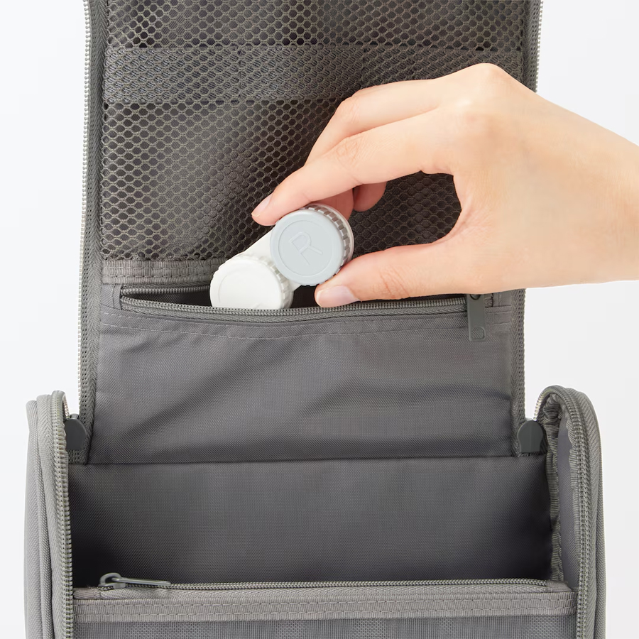 【日本直郵】 日本 MUJI 無印良品 聚酯纖維 可吊掛式 洗臉用具盒 化妝包 旅行便攜洗漱包 灰色 1件