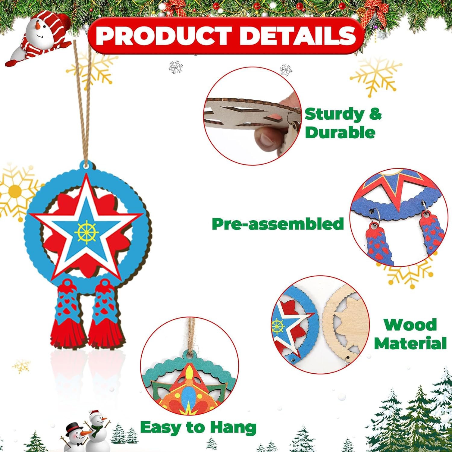 24件菲律宾圣诞装饰品传统卡皮兹星木吊坠圣诞礼传统卡皮兹星形圣诞树装饰礼品木制装饰品- 亚米, image size:1500x1500