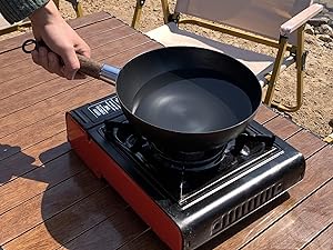 Non-Stick Cast Iron Wok Small Wok Pan with Iron Lid Wodden Handle, 9" Mini Wok