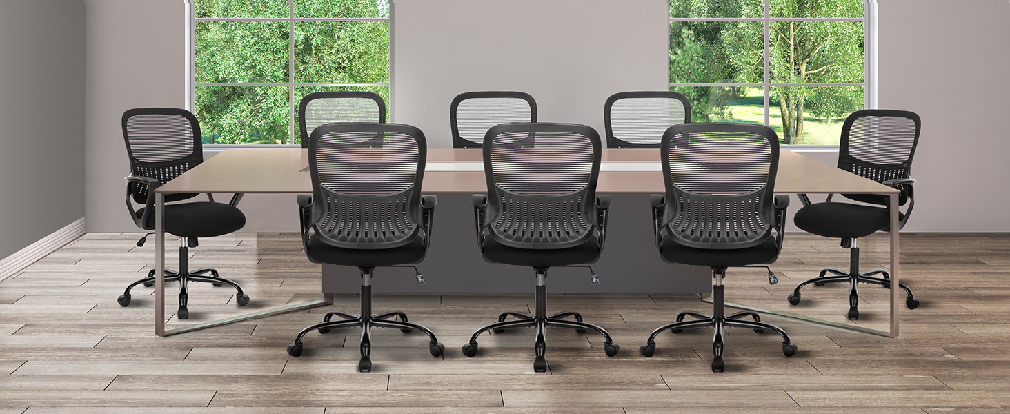 【美国直邮】人体工程学座椅办公室座椅电脑座椅高度和靠背自由调节的椅子 中背网状座椅带旋转轮子舒适的腰部支撑和扶手适用于家庭 卧室 书房 宿舍 学生 男女通用