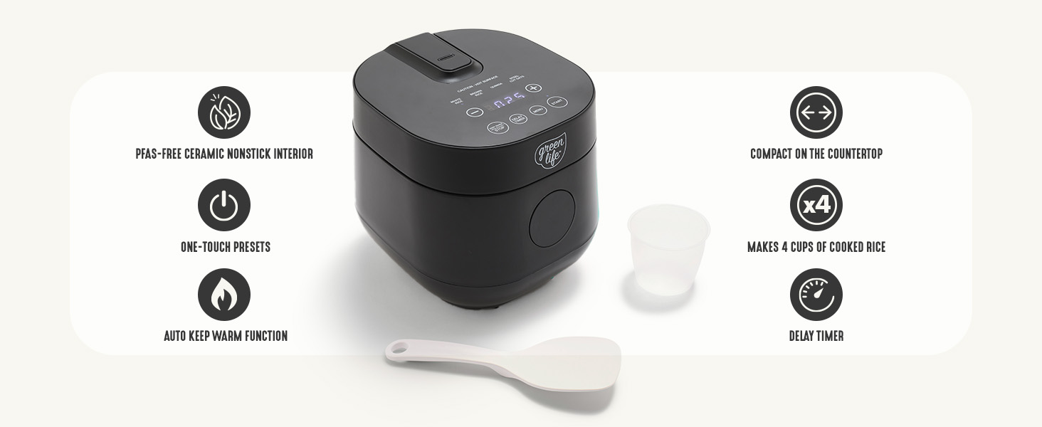 【美國直郵】【專業級電飯煲】高顏值高安全性 可拆卸不粘陶瓷內膽 電飯煲 電煮鍋 可烹飪燕麥穀物米飯不含PFAS和PFOA自動預設LED觸摸屏長效保溫帶量杯飯勺