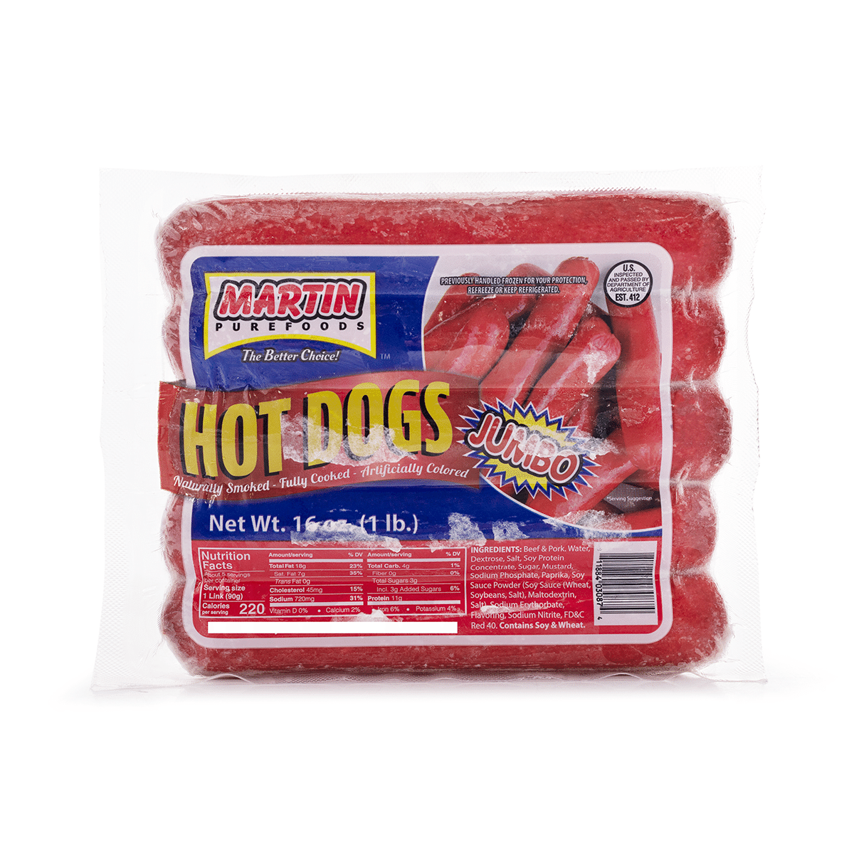 Martin Purefoods Jumbo Hot Dogs, Frozen 16 oz