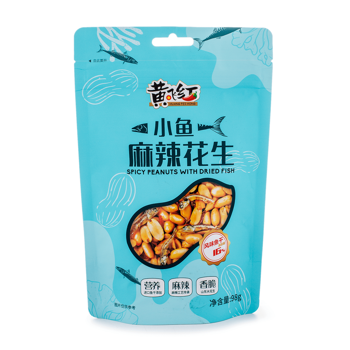 Huang Fei Hong Spicy Peanuts with Dried Fish Bag 98 g*24 pack