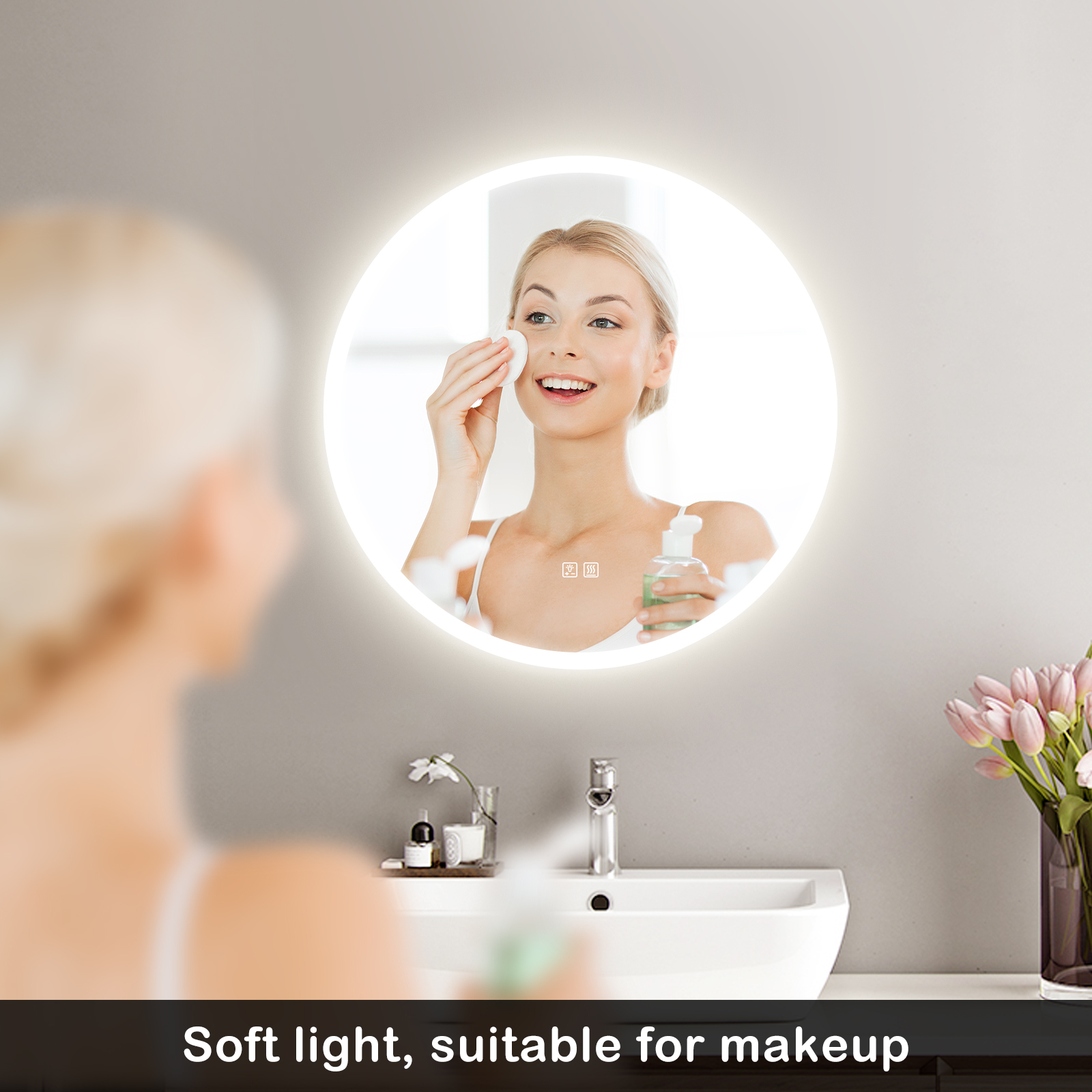 24 in. W x 24 in. H Round Frameless LED Light Bathroom Vanity Mirror