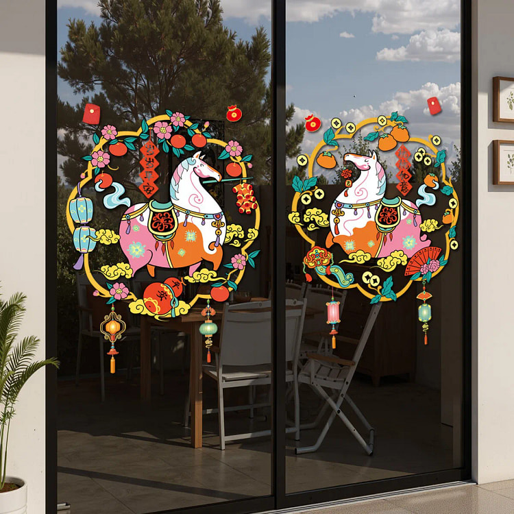 2026马年春节窗花国风静电玻璃贴 1对 1 份