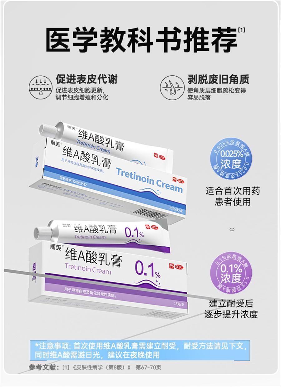 【中國直郵】麗芙  維a酸乳膠膏a維酸乳膏維a酸乳膏醫用去疣扁平疣軟膏絲狀疣跖疣  0.1%*18g/支