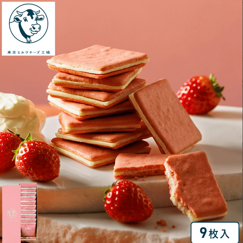 【日本直邮】 日本 TOKYO MILK CHEESE FACTORY 东京牛奶芝士工厂 春季限定草莓味芝士夹心饼干 9枚装