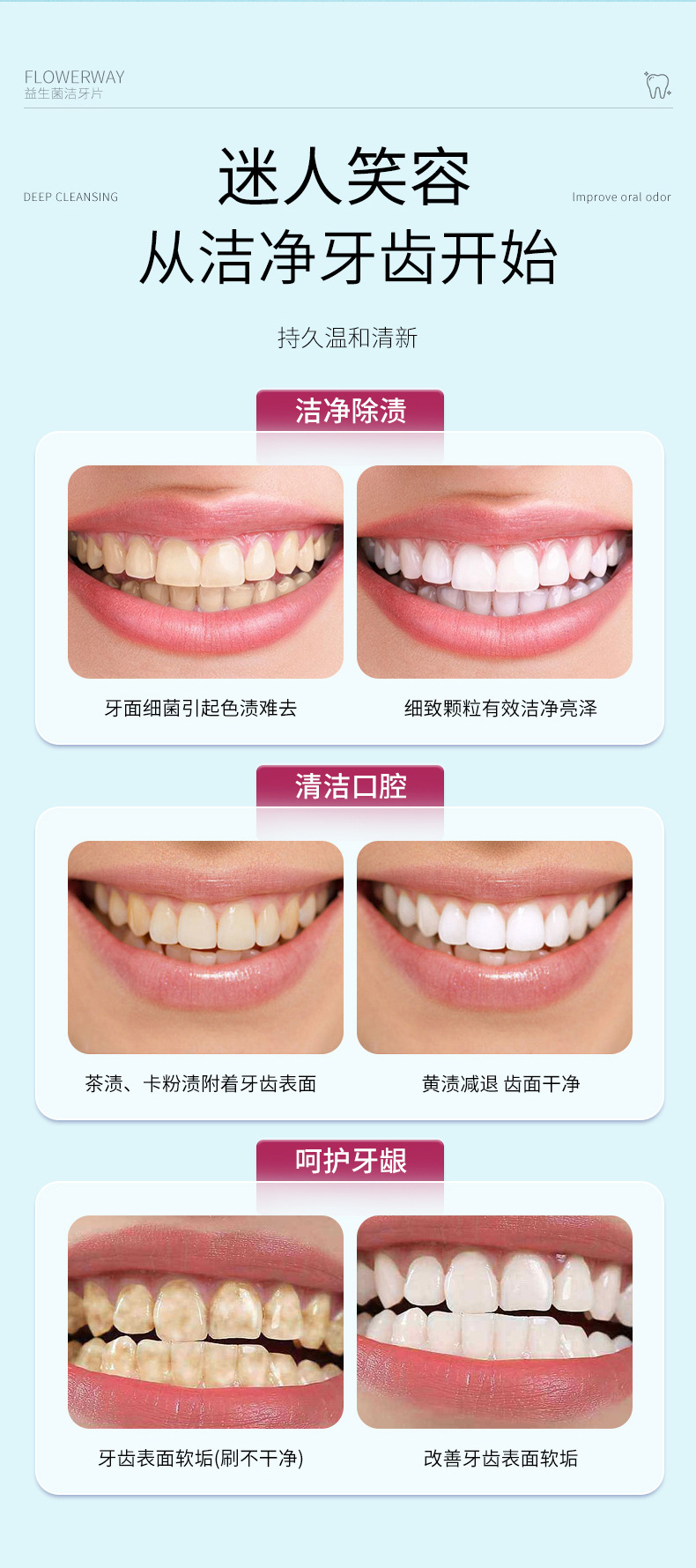 FLOWERWAY 益生菌洁牙片【香甜蜜桃】25g/35粒