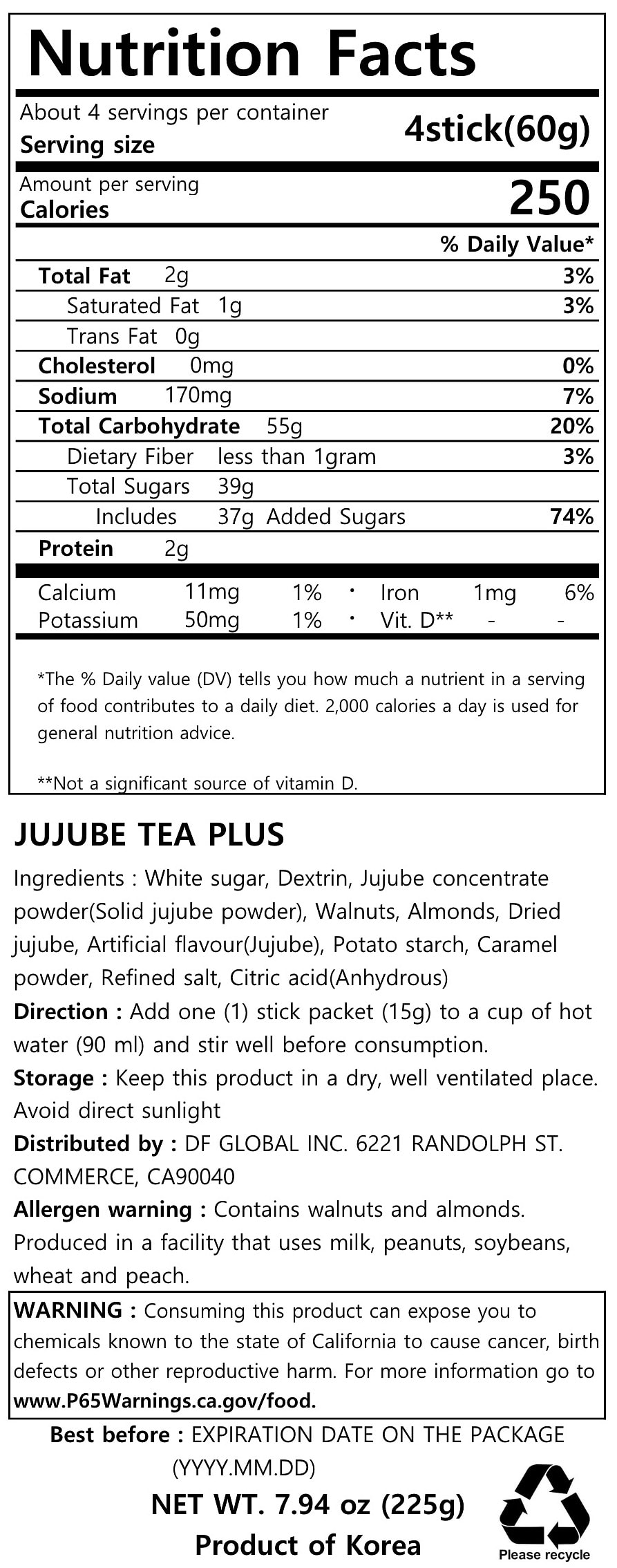 Damtuh Traditional Korea Jujube Tea Plus 225g Weee!