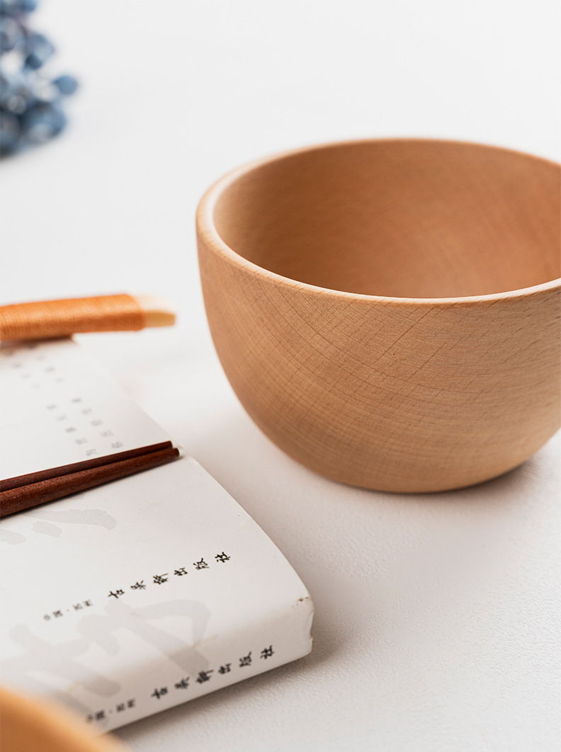  素觅 MUJI风【饭碗汤碗12cm】 整木制手工打磨  日式木制  品质生活