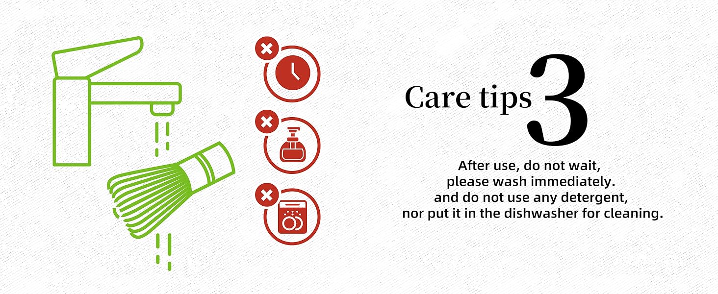 care tips for matcha whisk :after use , wash the matcha whisk right away