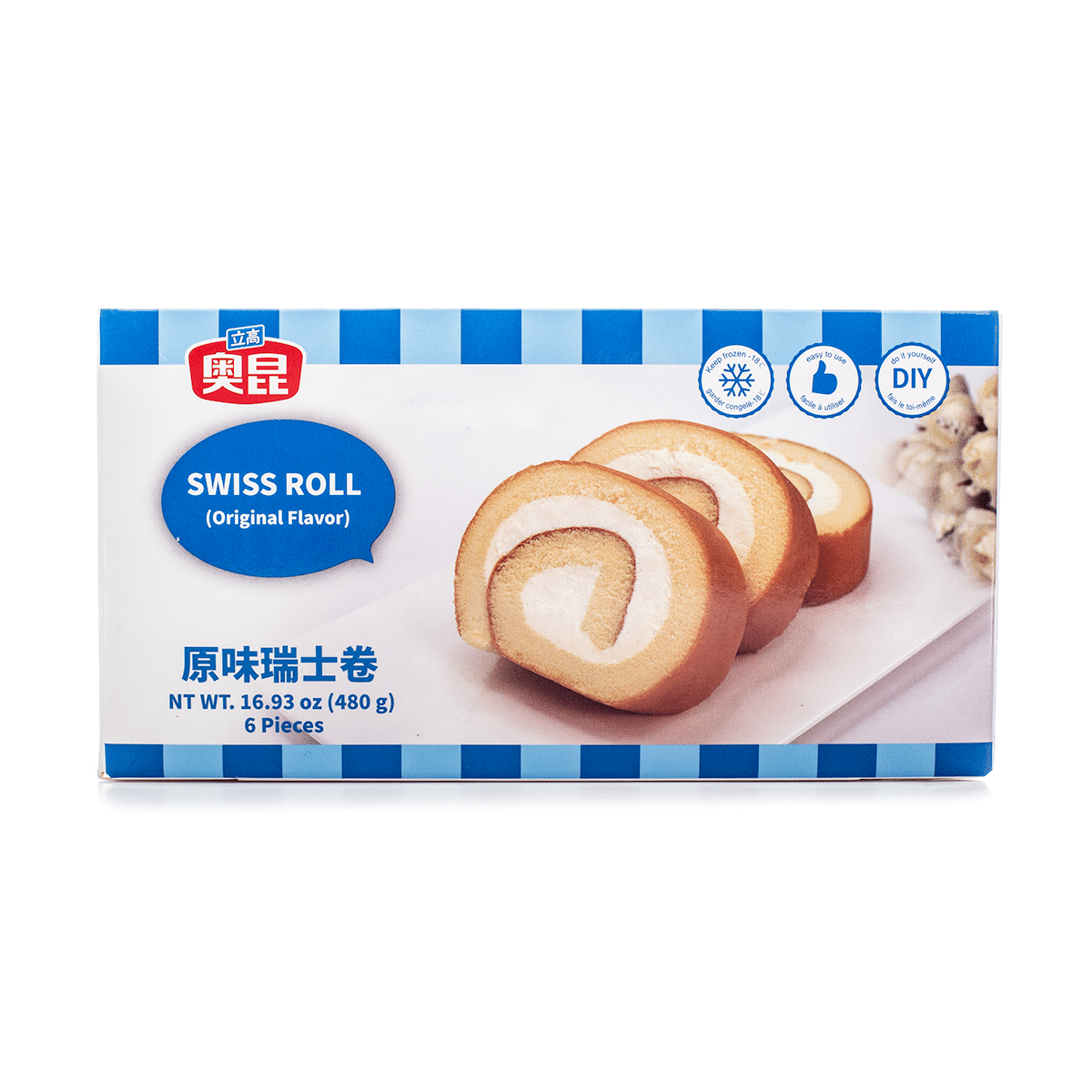 Ao Kun Swiss Roll Original Flavor 6pcs, Frozen 480 g