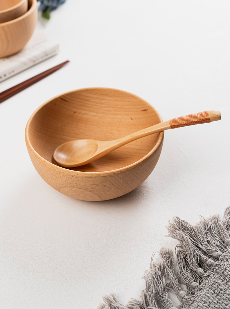  素觅 MUJI风【饭碗汤碗12cm】 整木制手工打磨  日式木制  品质生活