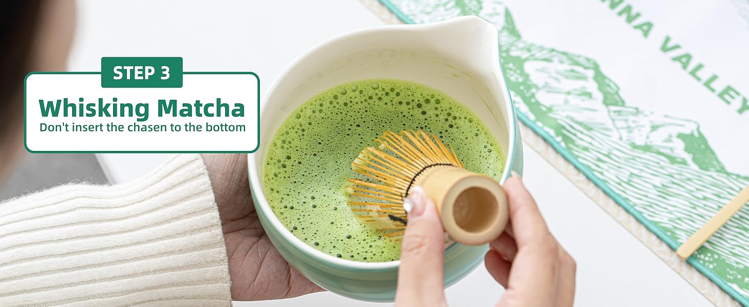 whisking matcha