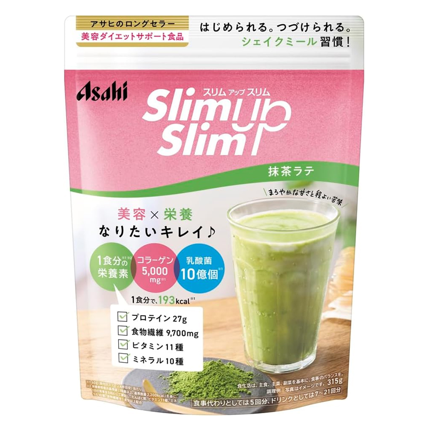 【日本直邮】 日本 ASAHI 朝日 slim up slim 活性酶代餐粉 抹茶拿铁 粉末型奶昔 315g