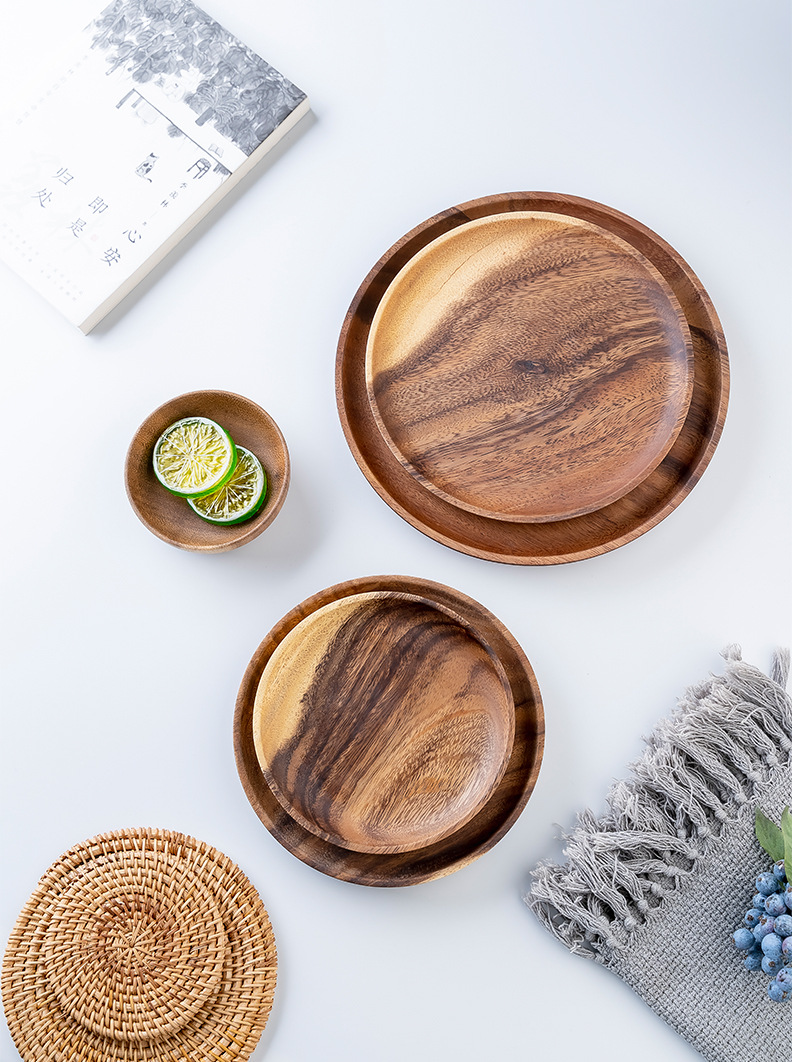  素觅 MUJI风【圆盘18cm】整木制手工打磨 相思木