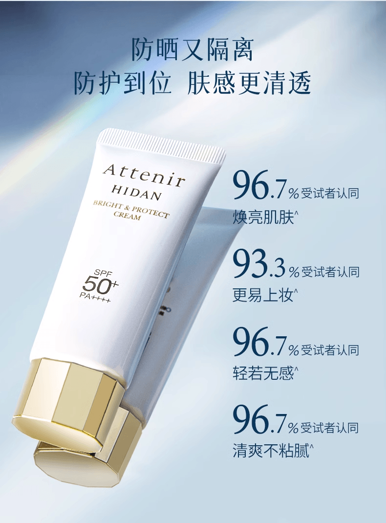 【日本直邮】Attenir艾天然 防晒乳清爽素颜 面部隔离霜轻薄水润 防水提亮SPF50+ 40g