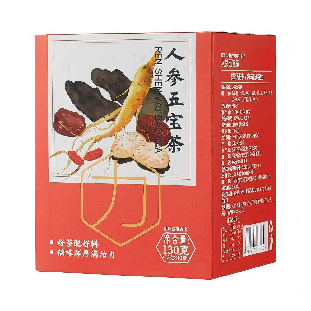 Ginseng Five Treasures Tea Qi Blood Tonify 10 Bags 130 g