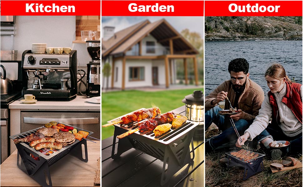Bodkar mini grill foldable portable charcoal grill, good for indoor and outdoor use, BBQ