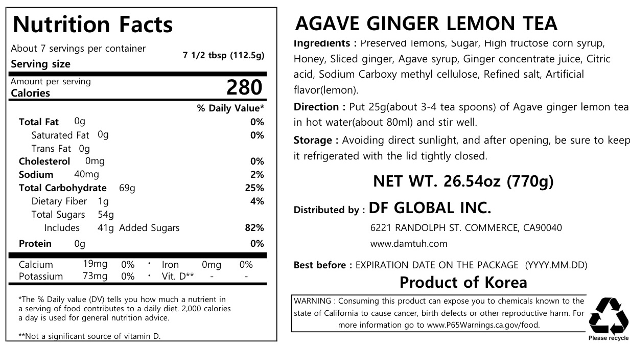 Damtuh Honey Ginger Tea + Agave Ginger Lemon Tea Total 2 Bottles Weee!