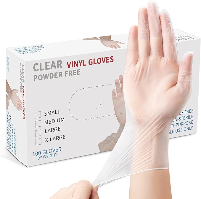 WMQL Clear Vinyl Gloves M, Food Safe | Latex-Free and Powder-Free Disposable Gloves for Cooking, Food Prep, Household Cleaning | Medium,100 Counts/Box