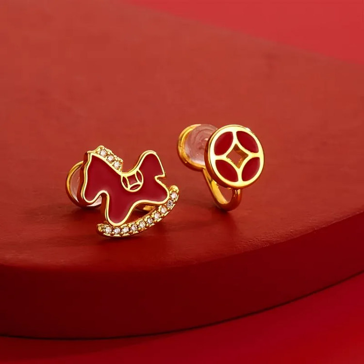 无耳洞硅胶耳夹铜钱旺财耳饰 红色 1 箱