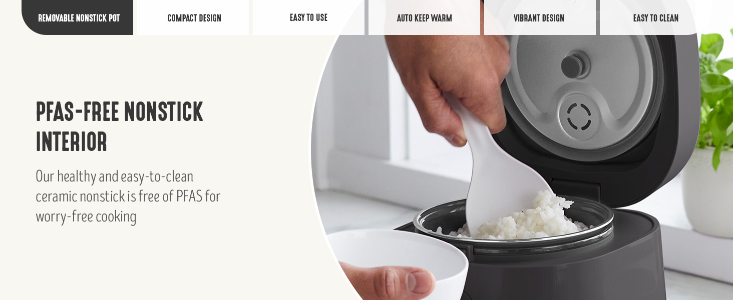 GreenLife, Ceramic Nonstick, PFAS-Free, Non-Toxic, Rice Cooker, Electrics