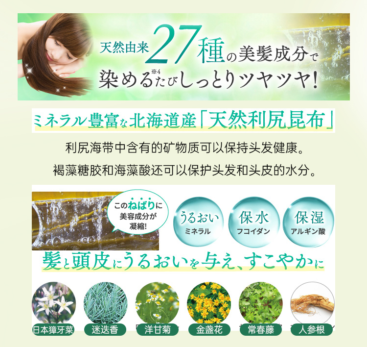【日本直邮】日本 利尻昆布 无添加 植物染发洗发水 无硅油 黑色 洗染一体2合1 补色染发
