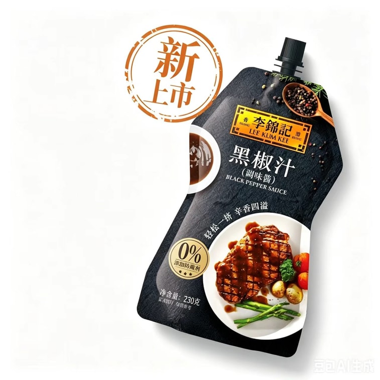 【中國直郵】 李錦記 黑椒汁牛排醬黑胡椒醬調味料230g*1袋【零添加防腐劑】 0