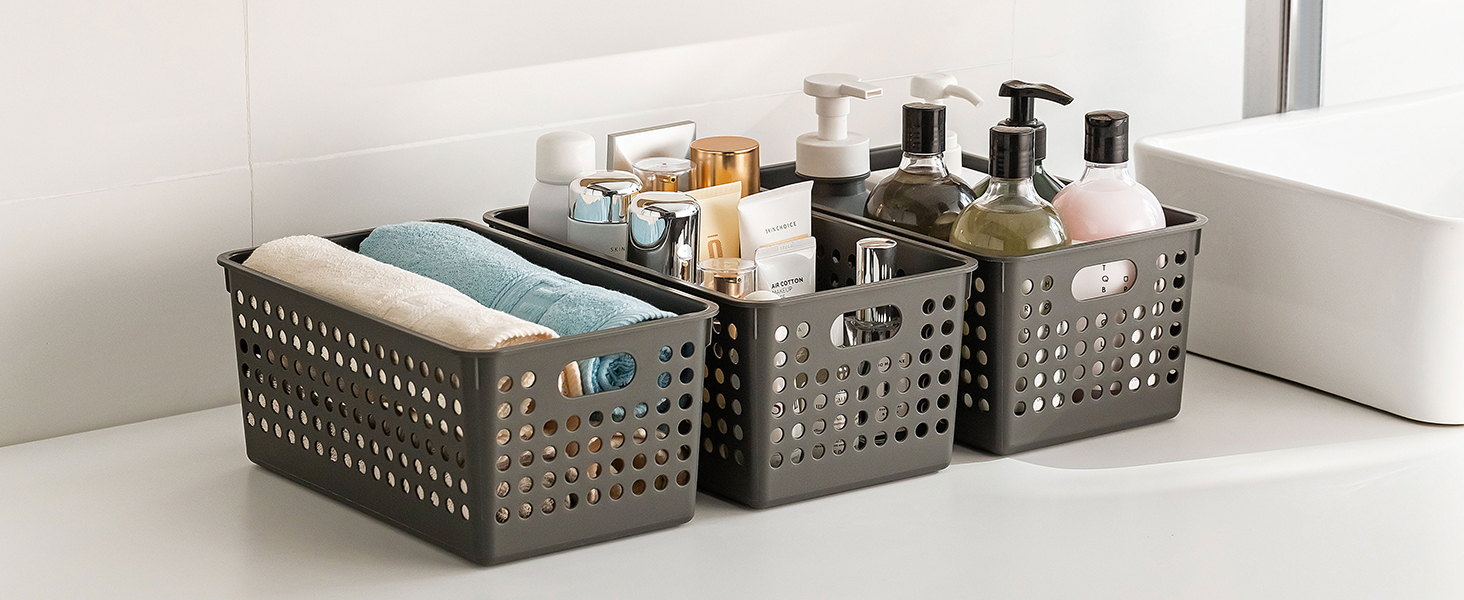 Plastic Storage Baskets for Bathroom