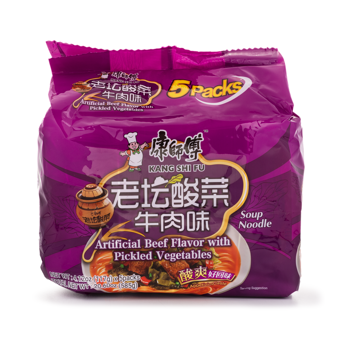 康師傅 方便麵 老壇酸菜牛肉味 5包 585 克