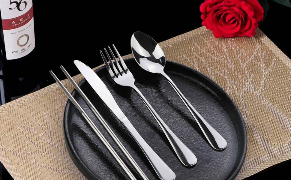 travel silverware set with case