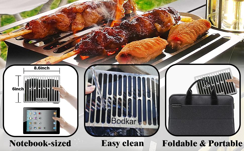 Bodkar mini grill foldable portable charcoal grill, easy to carry on the go, easy to clean