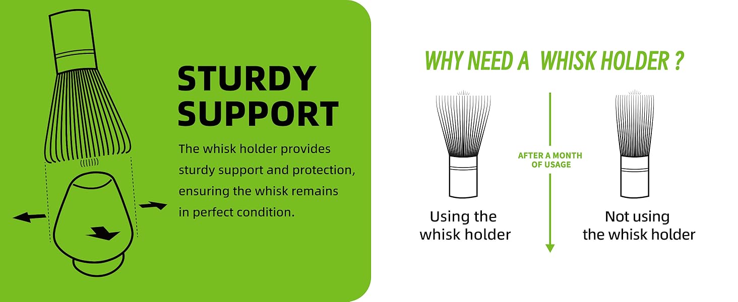 the  whisk holder provides sturdy support and protection for matcha whisk