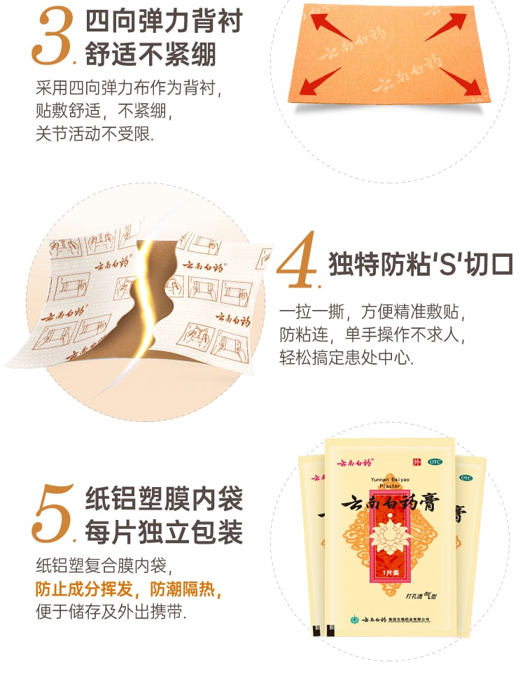 【中國直郵】雲南白藥  膏膏藥貼腰痛肩膀疼風溼頸椎跌打損傷活血腰肌消腫止痛   5貼/盒