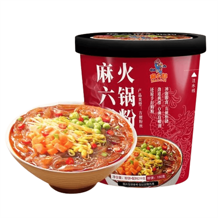 商品详情 - 【中国直邮】 麻六记 火锅粉湿粉川粉免煮冲泡即食懒人夜宵粉条速食夜宵219g/桶 - image0